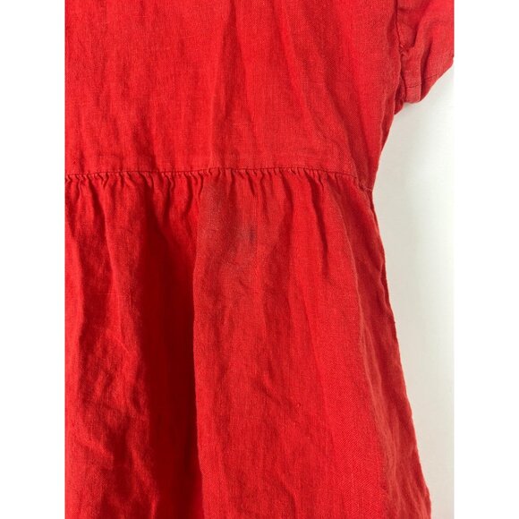 Zara Womens Small Red Tiered Button-Down Dress With Ruffle Sleeves 100% Linen - Picture 8 of 9